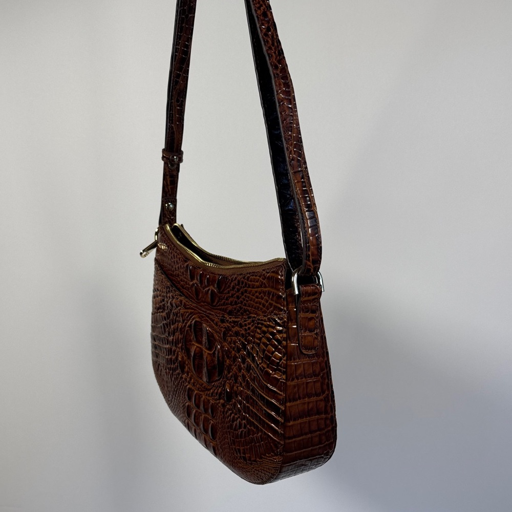 Brahmin Rich Brown Crocodile-Embossed Shoulder Bag